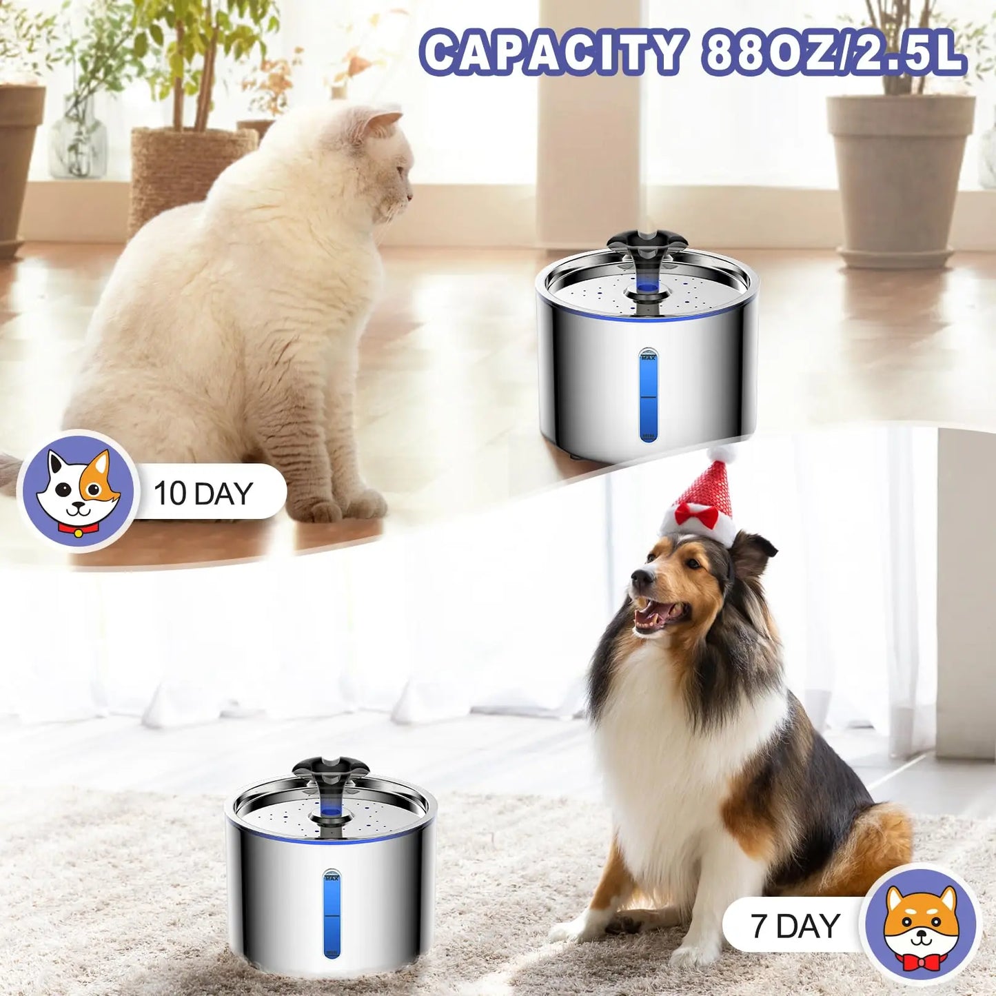 Automatic Pet Water Fountain (Stainless Steel, 2.5L)