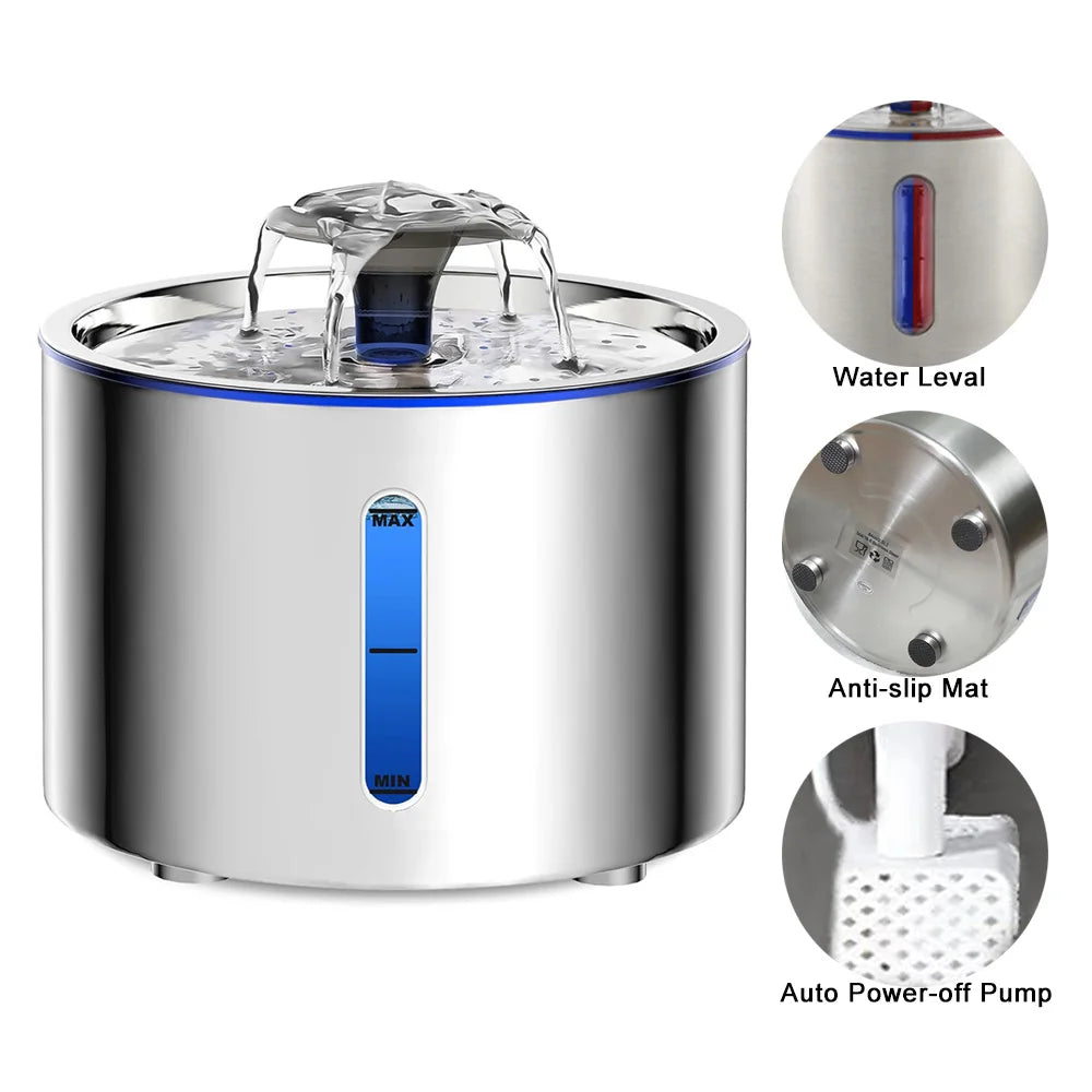 Automatic Pet Water Fountain (Stainless Steel, 2.5L)